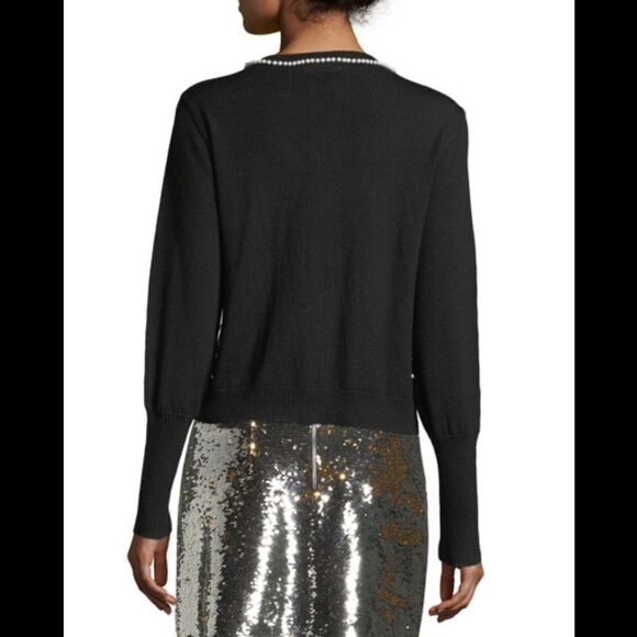 Nanette Lepore Carnival Pearl & Rhinestone Embellished Black Wool Cardigan US S - Picture 3 of 14